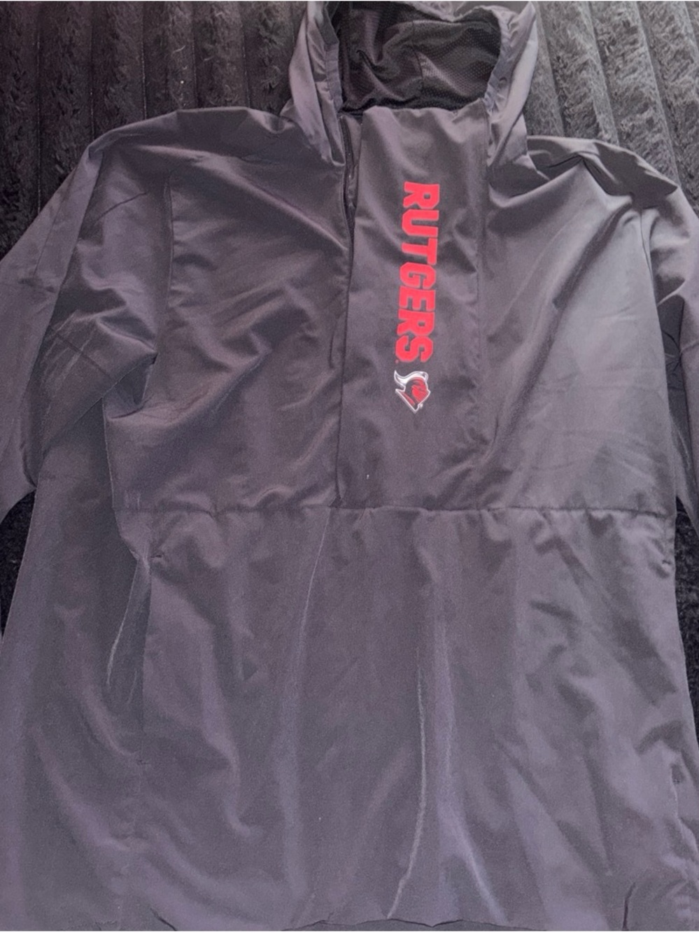 adidas Black mens Rain Pullover with Red Rutgers Logo
